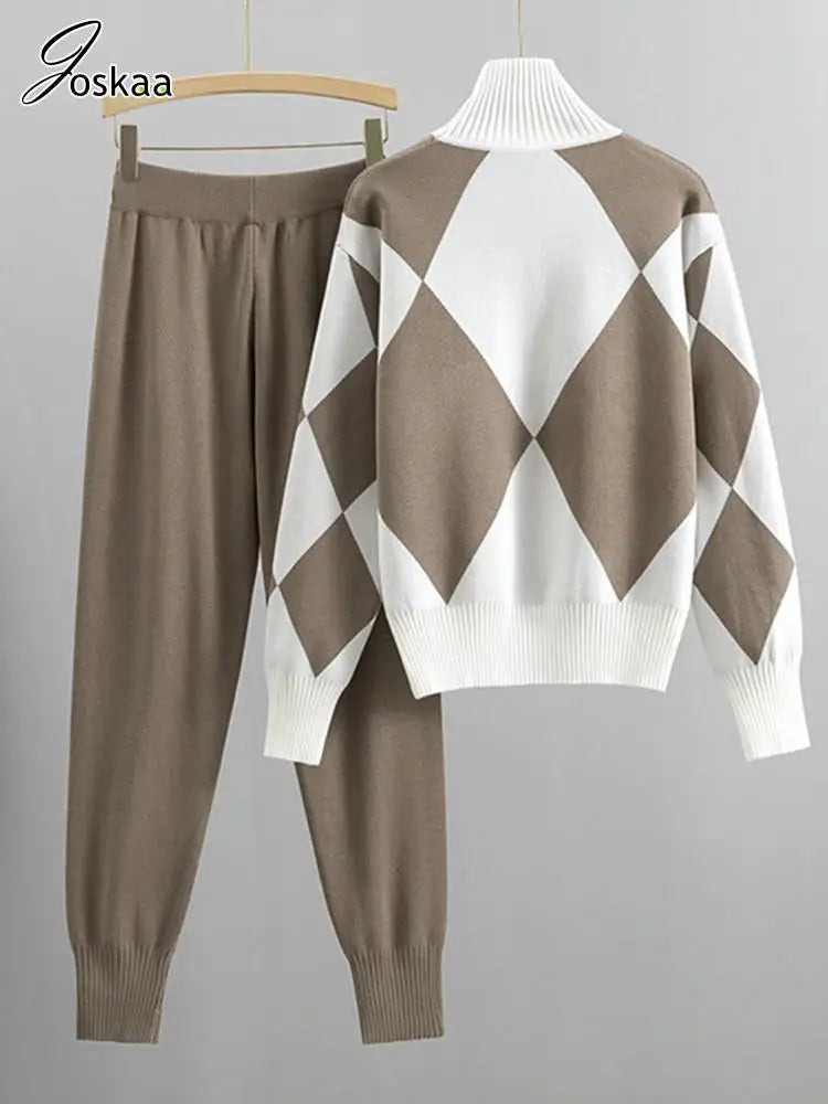 Women's Knit Long Sleeve Ribbed Two Piece Set Black – Front View