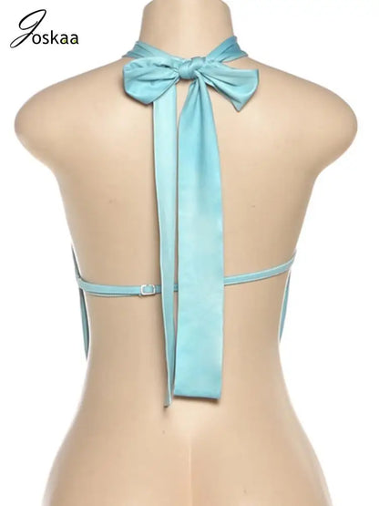Women's Backless Halter Seashell Camisole Swing Top Blue – Detail View