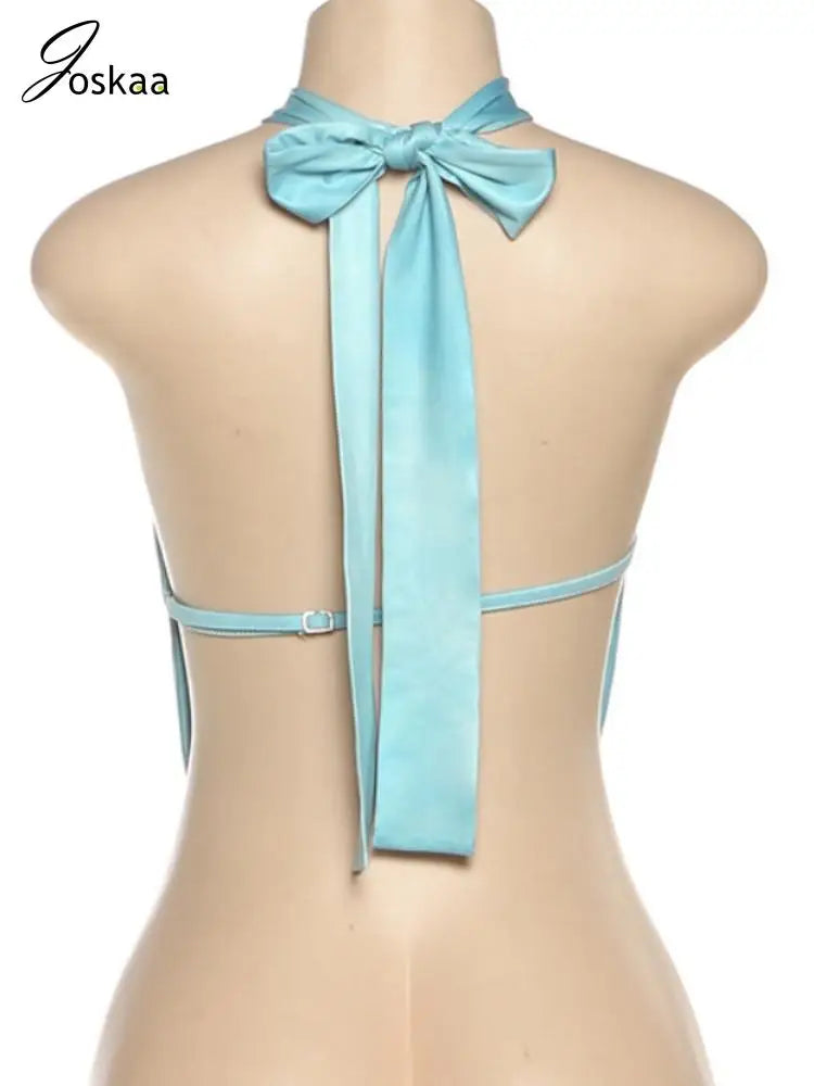 Women's Backless Halter Seashell Camisole Swing Top Blue – Detail View