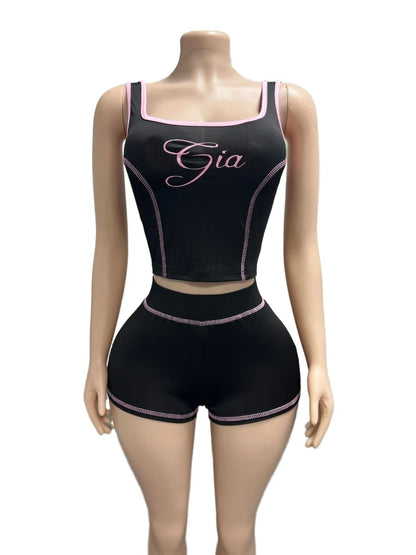 Women's Crop Line Patchwork Sporty Two Piece Set