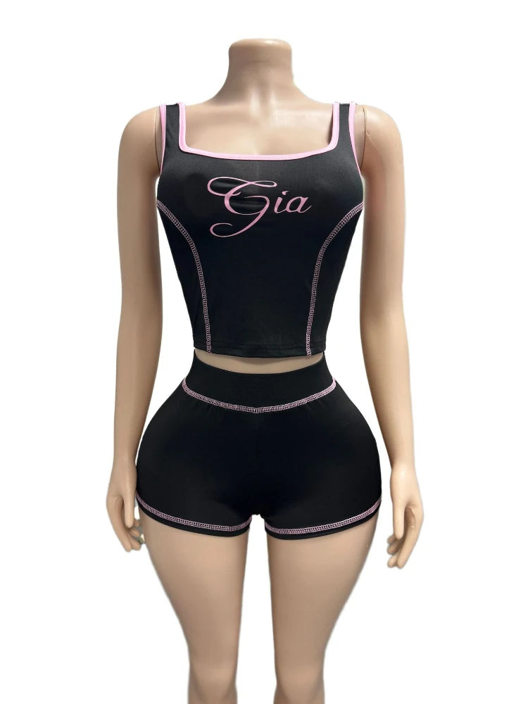 Women's Crop Line Patchwork Sporty Two Piece Set