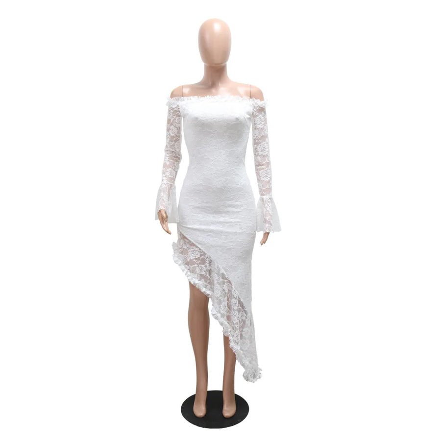 Women's Lace Strapless Long Sleeve Bodycon Dress