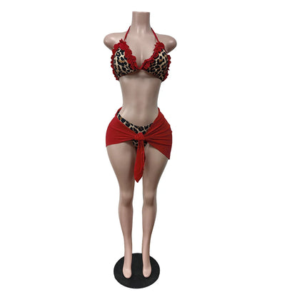 Women's Leopard Print Halter Mini Bikini Set