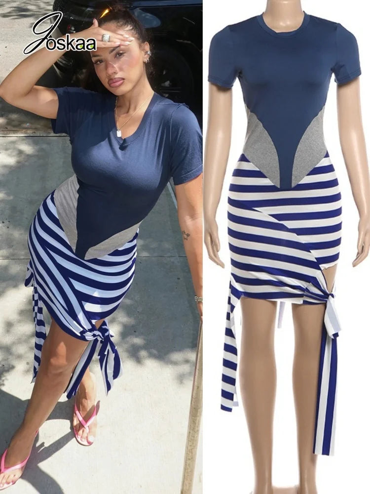 Women's Striped Bodycon Dress - Women's Fashion Wholesale - Front View