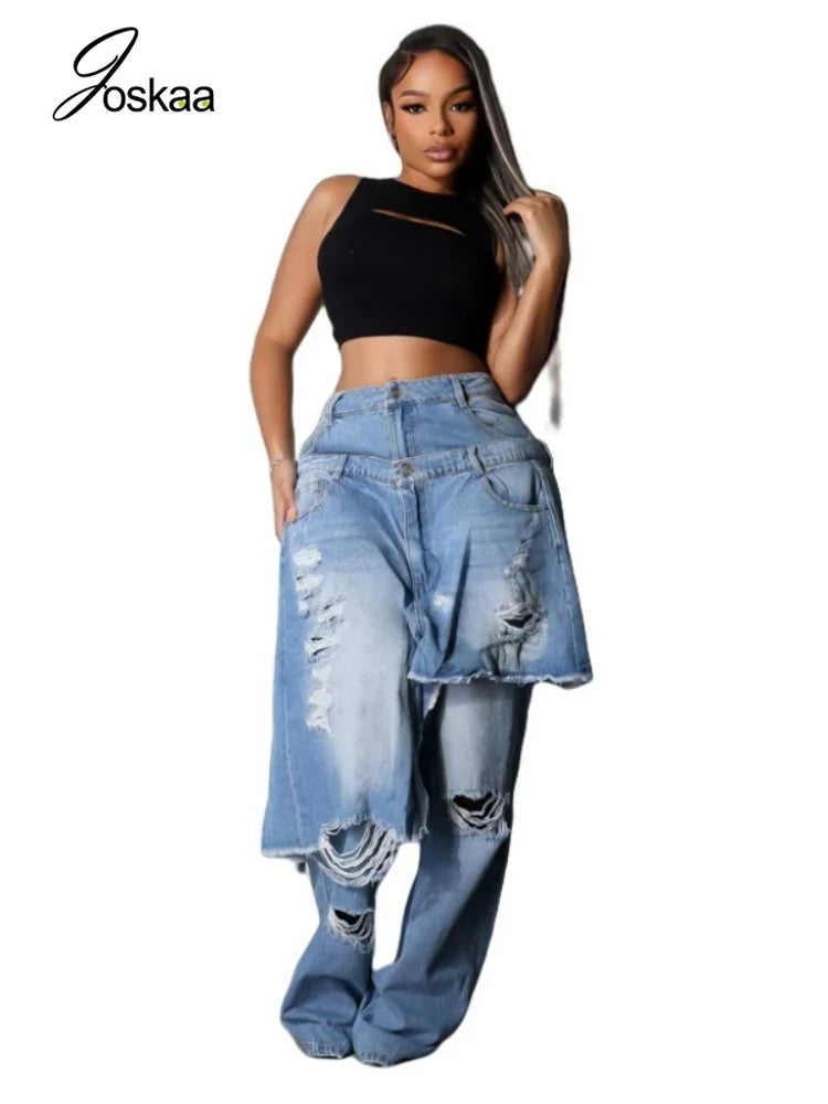 Women's Denim High Waist Fall Ripped Stretchy Pants – Women's Fashion Wholesale – Front View