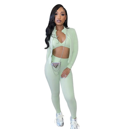 Women's Backless Halter Long Sleeve Two Piece Set