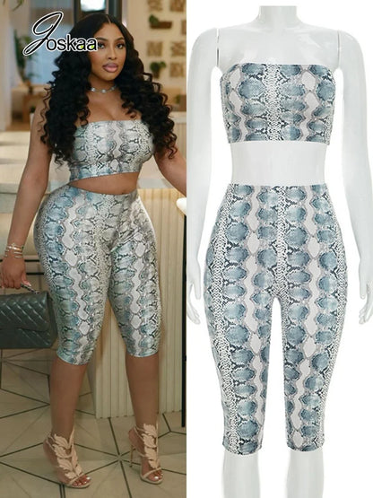 Women's Snake Print Strapless Crop Two Piece Set – Women's Fashion Wholesale – Front View