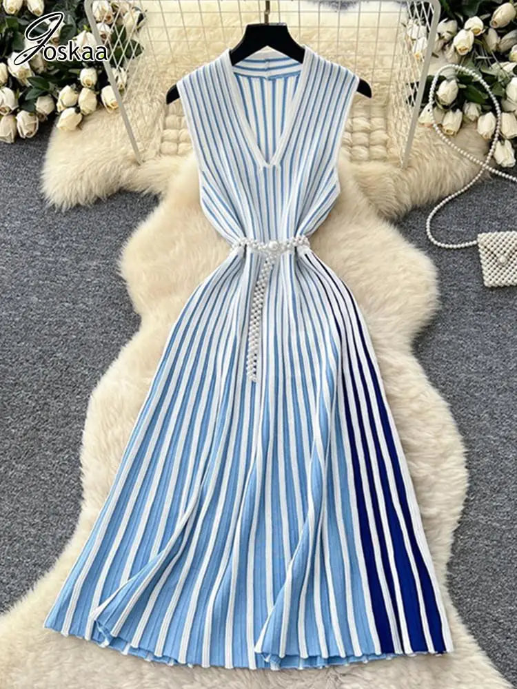 Joskaa Stripe Ribbed Knit Sleeveless Bodycon Dress - bodycon dress image 2