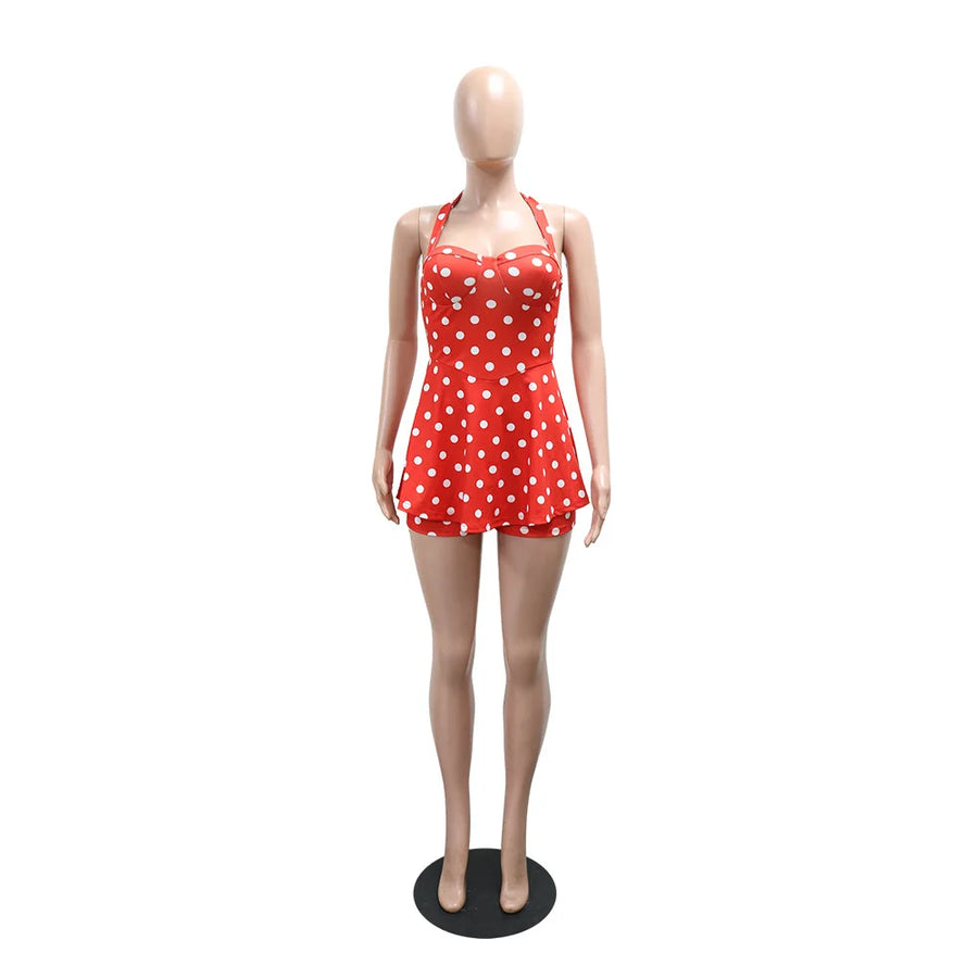 Women's Polka Dot Backless Halter Sleeveless Romper