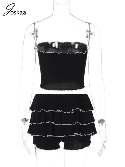 Wholesale Women's Ruched Strapless Two Piece Set Black – Detail View