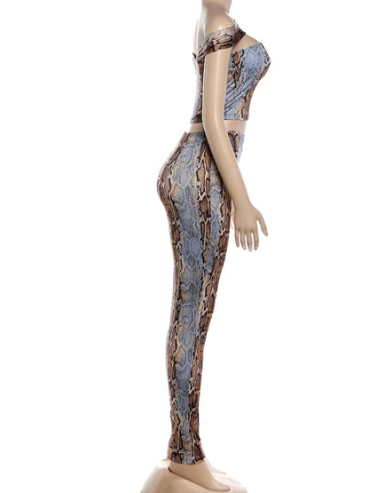 Joskaa Snake Print Sleeveless Crop Two Piece Set - two piece set image 3