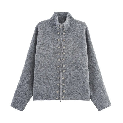 Wholesale Women's Knit Long Sleeve Ribbed Zip Top