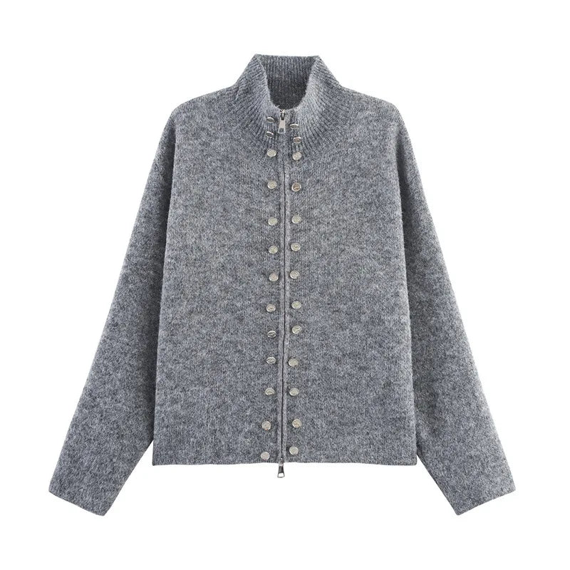 Wholesale Women's Knit Long Sleeve Ribbed Zip Top
