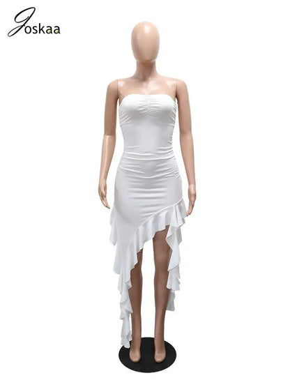 Women's Ruched Strapless Bodycon Maxi Dress White – Back View