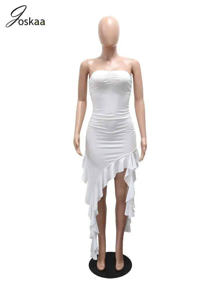 Women's Ruched Strapless Bodycon Maxi Dress White – Back View