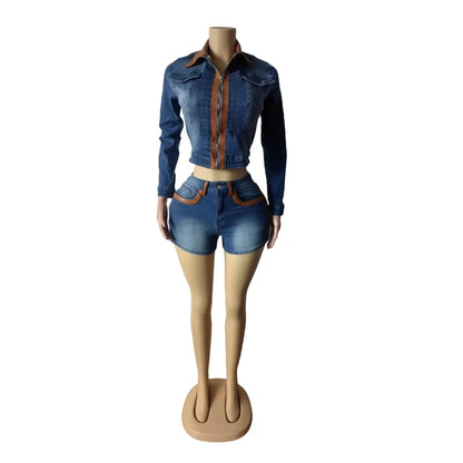 Wholesale Women's Denim Long Sleeve Two Piece Set