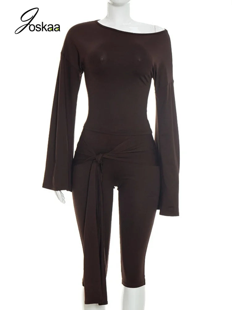 Women's Long Sleeve Wide Leg Two Piece Set - Back View