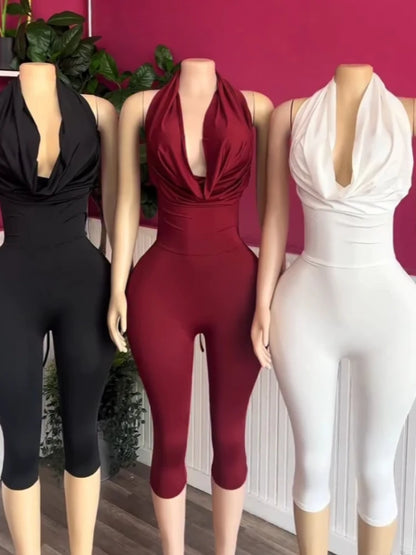 Women's Backless V-neck Halter Sleeveless Romper - Women's Fashion Wholesale - Front View