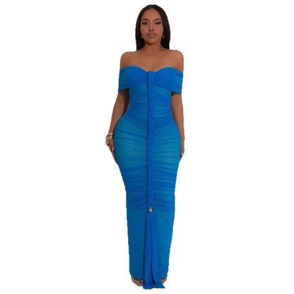 Women's Mesh Backless Strapless Maxi Dress