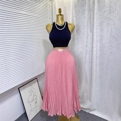 Women's Crop High Waist Pleated Two Piece Set