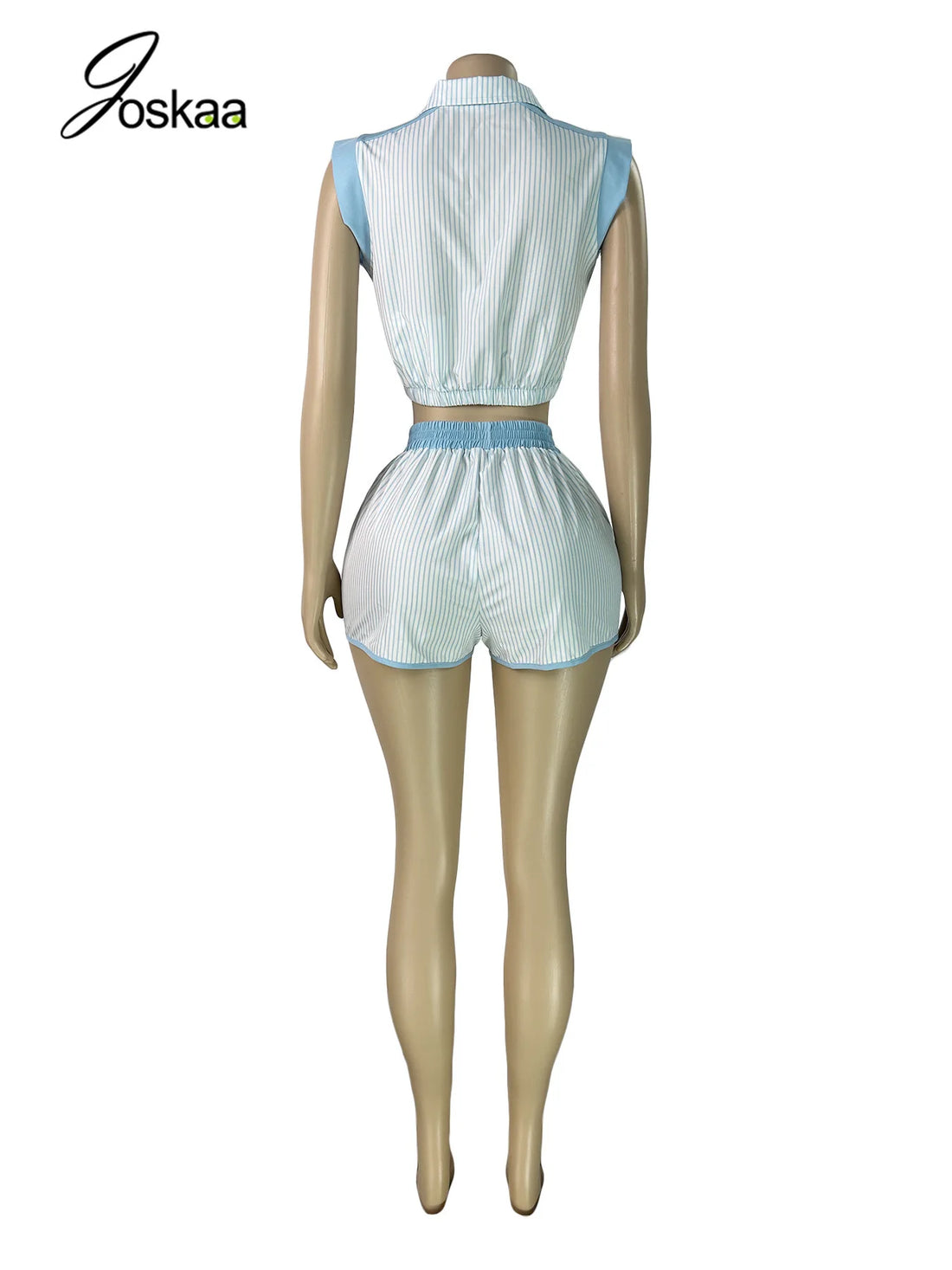 Women's Striped Zip Up Sleeveless Two Piece Set - Detail View