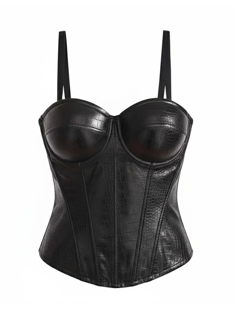 Joskaa Faux Leather Two Piece Set Corset Top with - two piece set image 5
