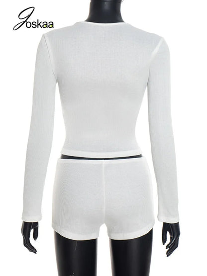 Women's Ribbed Knit Cutout Long Sleeve Bodycon Two Piece Set - Detail View