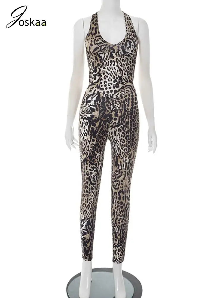 Women's Leopard Print Backless Sleeveless Romper Leopard Print – Back View