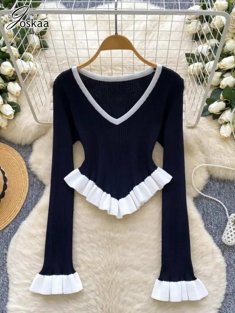 Women's Stripe Knit Ribbed Fall Striped Top White – Front View
