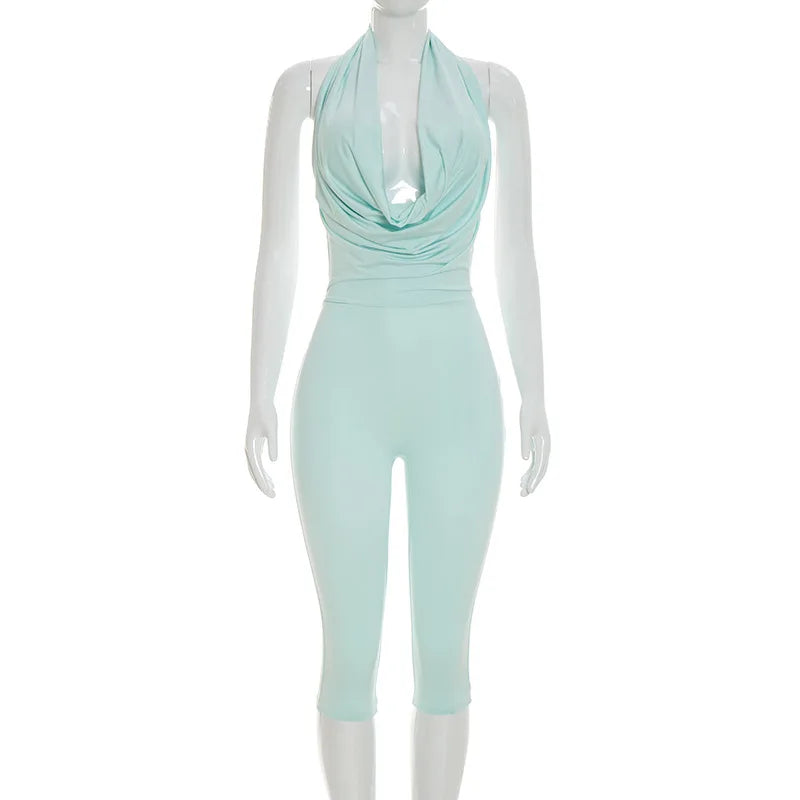 Women's Backless V-neck Halter Sleeveless Romper - Additional View 11