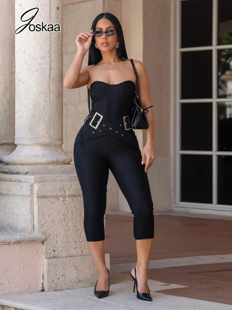 Women's Backless Strapless Bodycon Romper Army Green – Front View