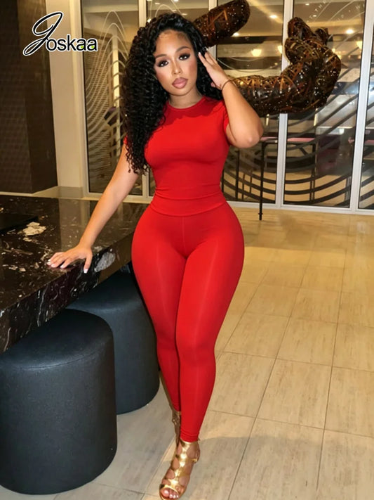 Women's Ribbed Knit Bodycon High Waist Two Piece Set - Front View