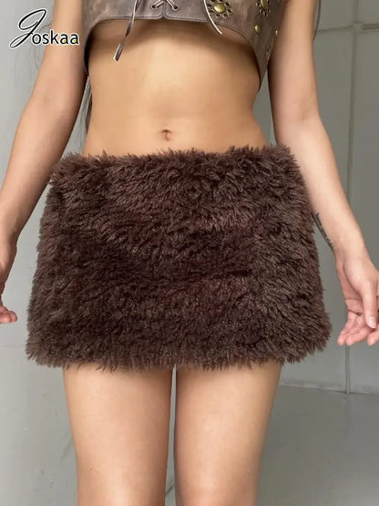 Women's Bodycon Mini Fall Furry A-line Skirt Gray – Side View