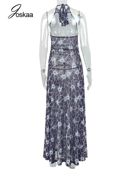Women's Floral Print Lace Mesh Backless Dress Mixed – Detail View