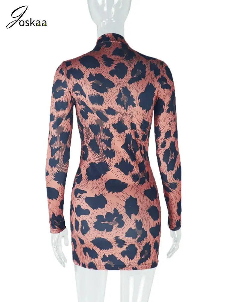 Women's Leopard Print Long Sleeve Mini Dress Leopard Print – Detail View