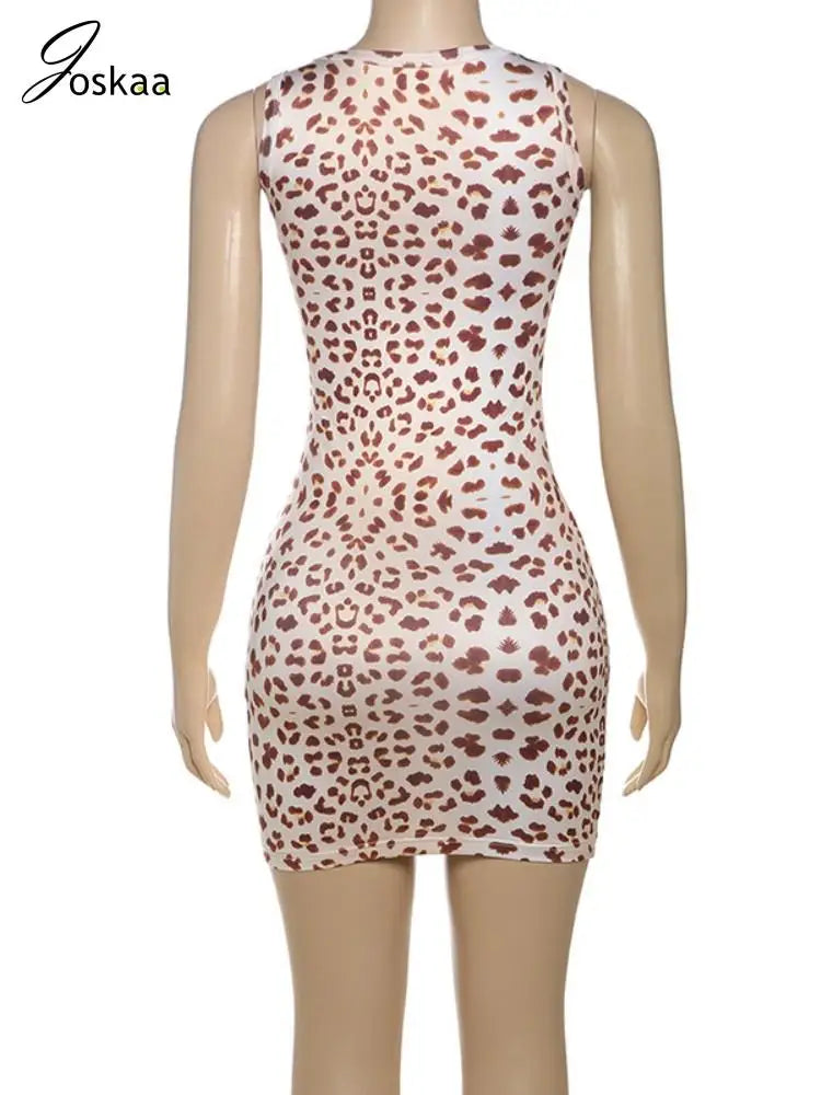 Women's Leopard Print Lace Sleeveless Mini Dress Yellow – Detail View