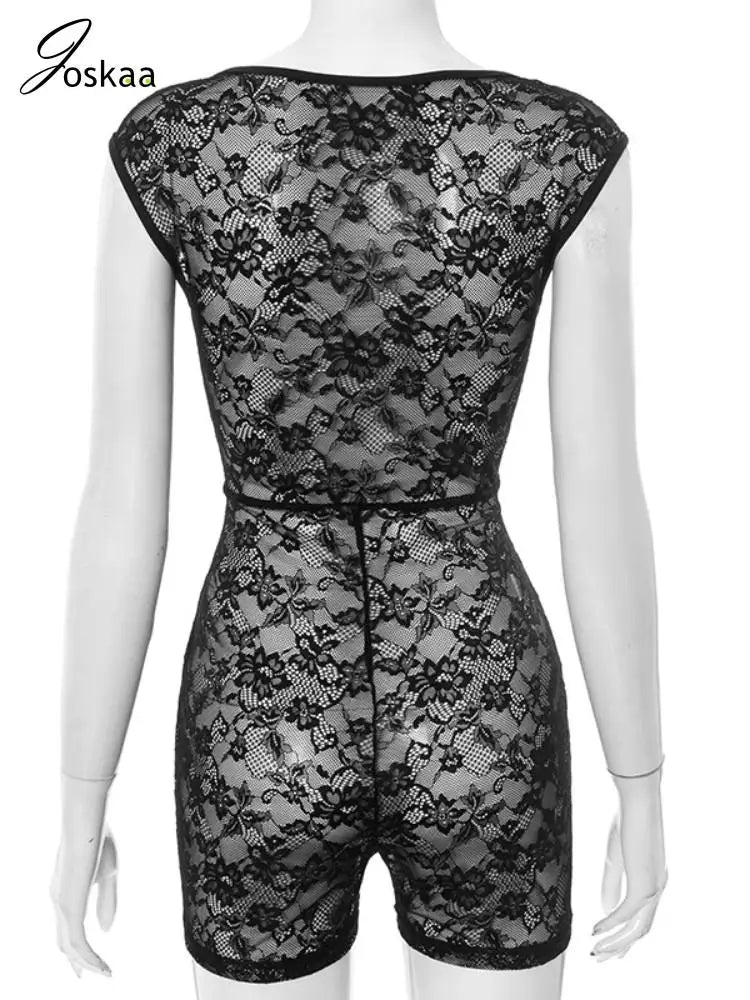 Wholesale Women's Lace Sleeveless Bodycon Romper White – Detail View