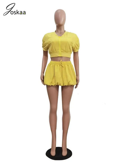 Women's Short Sleeve Crop Zip Two Piece Set Grass Green – Detail View