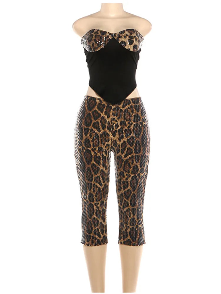 Joskaa Leopard Print Sequin Strapless Two Piece Set - two piece set image 5