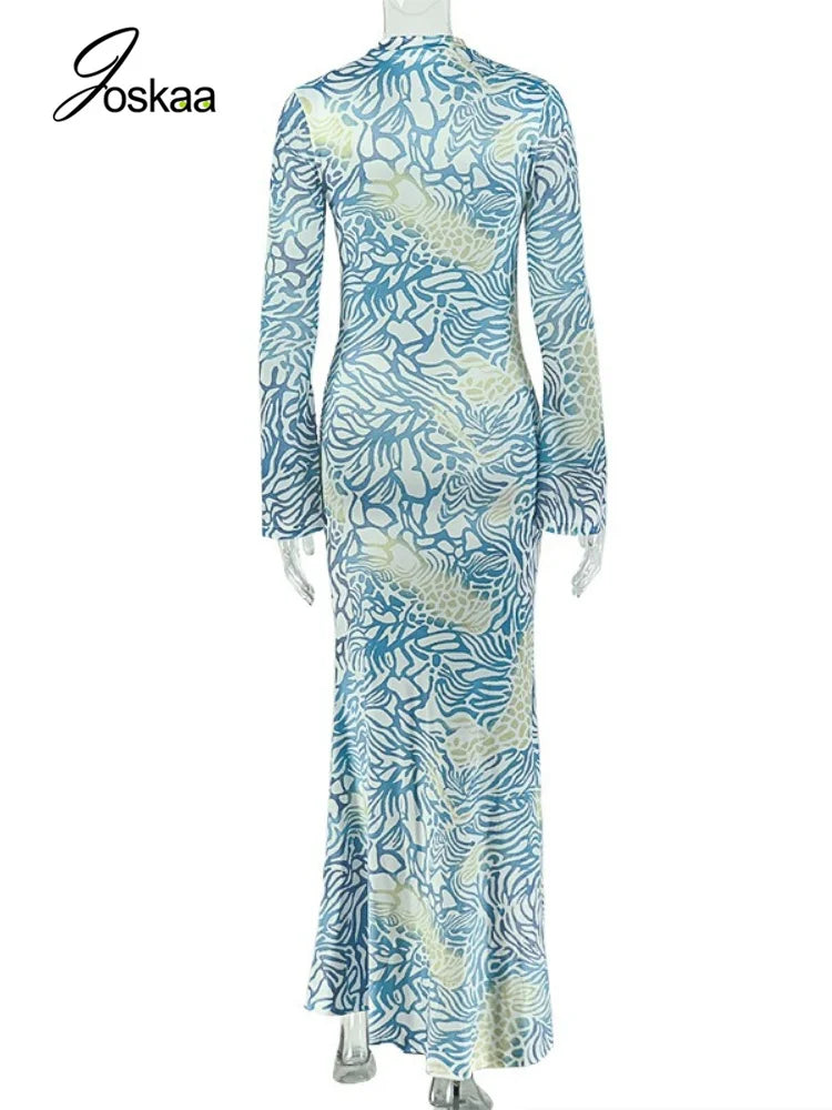 Women's Mesh Ruched Long Sleeve Bodycon Maxi Dress - Detail View