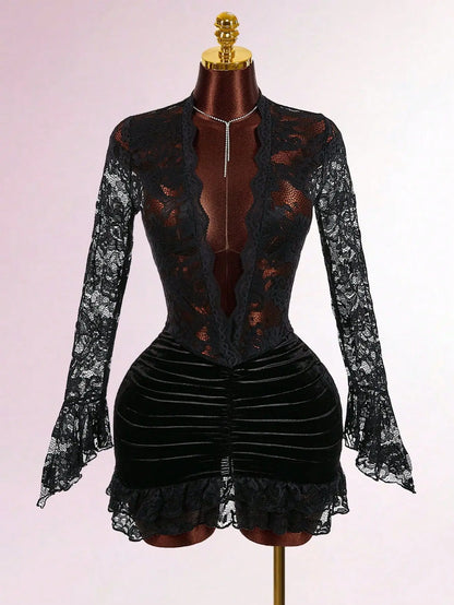 Joskaa Lace Velvet Bodycon Mini Dress - mini dress image 6