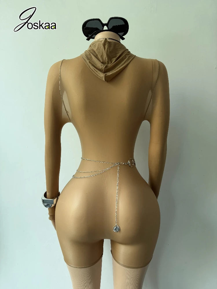 Wholesale Women's Mesh Zip Jumpsuit Oil Romper Red – Detail View