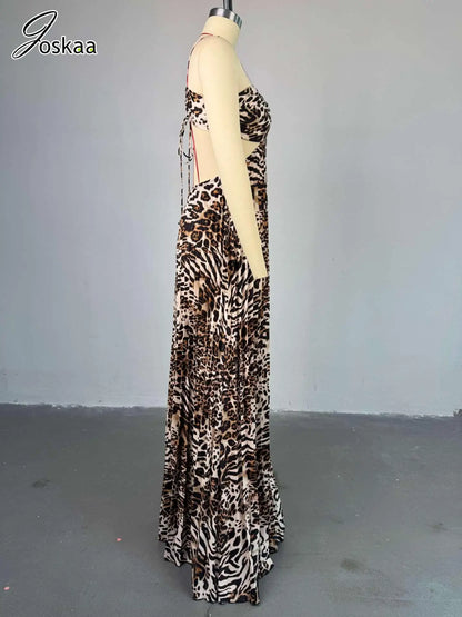 Women's Leopard Print Backless Maxi Dress Leopard – Side View