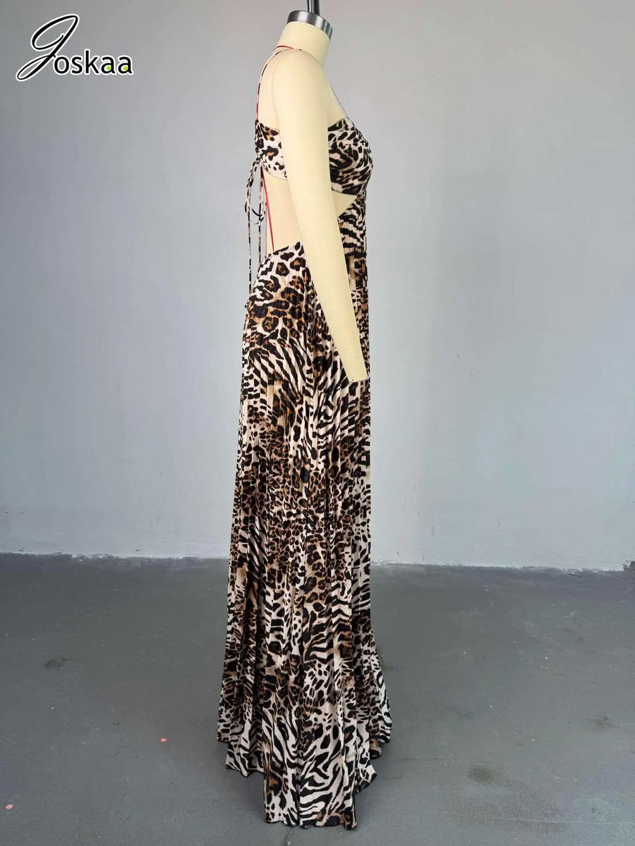 Women's Leopard Print Backless Maxi Dress Leopard – Side View