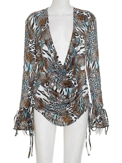 Women's Leopard Print Backless Two Piece Set