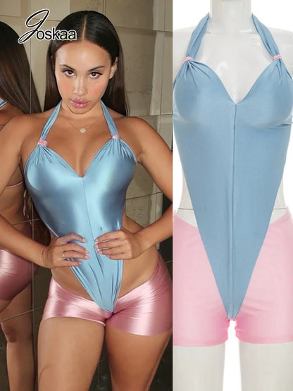 Women's Backless Cutout V-neck Halter Romper - Women's Fashion Wholesale - Front View