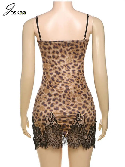 Women's Leopard Print Lace Backless Mini Dress Leopard Print – Detail View