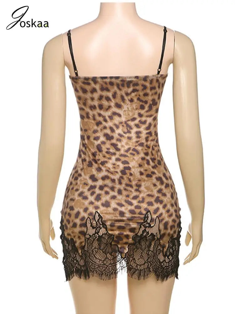 Women's Leopard Print Lace Backless Mini Dress Leopard Print – Detail View
