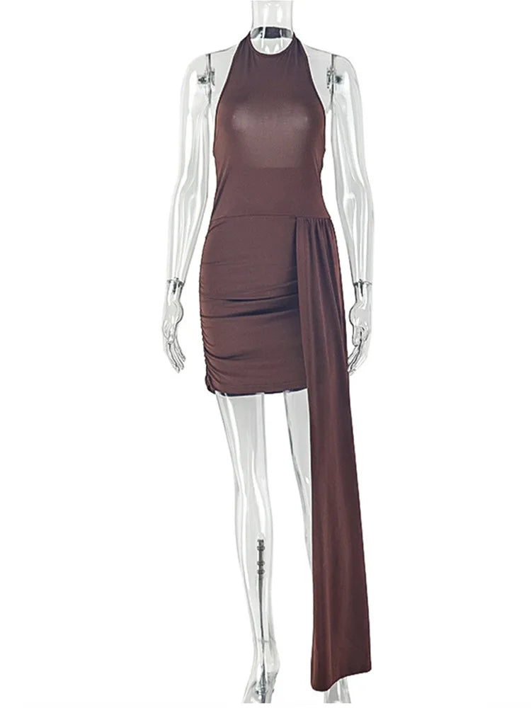 Joskaa Ruched Backless Halter Sleeveless Mini Dress - mini dress image 6