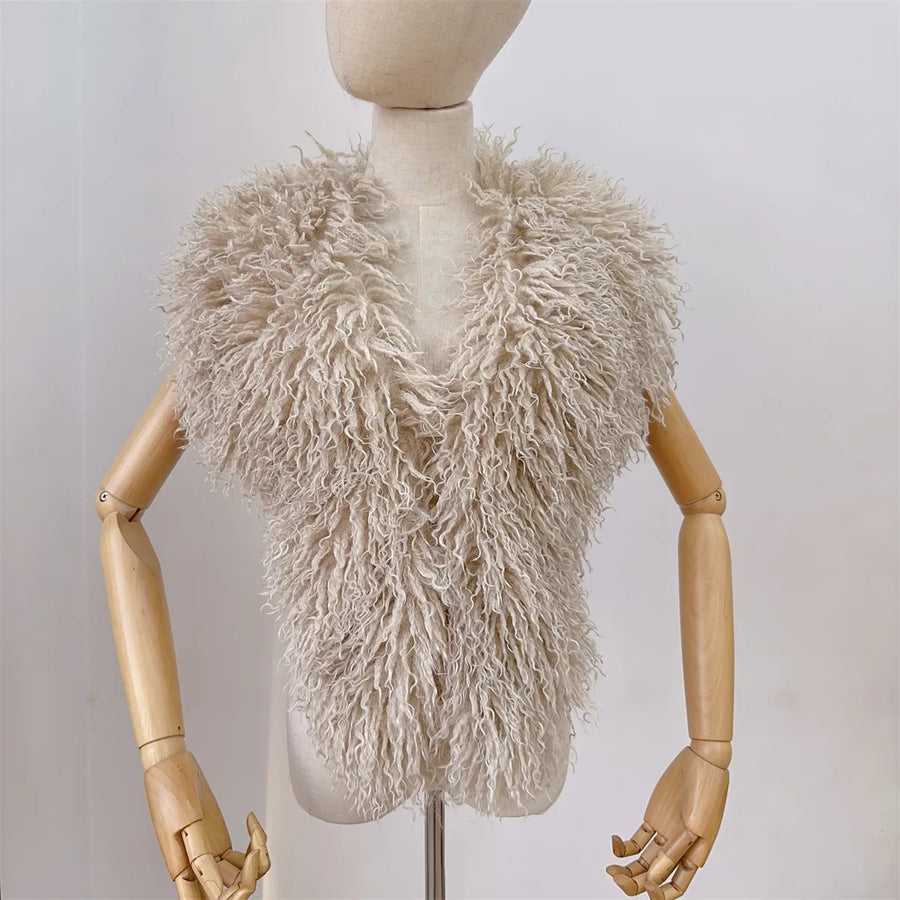 Women's Backless Halter Faux Fur Waistcoat Jacket